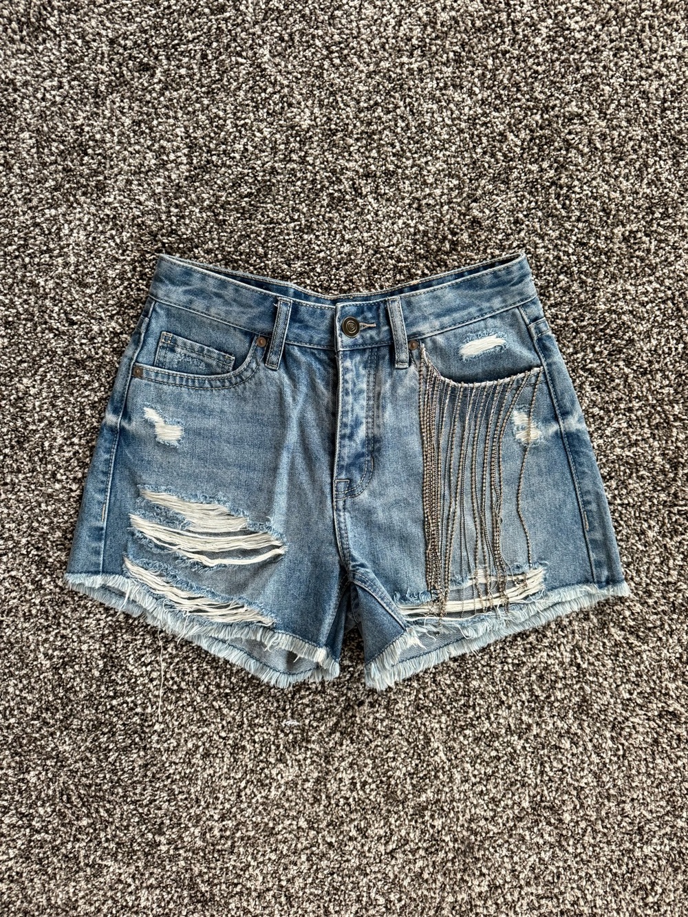 Rock & Roll Denim Women's Shorts with Fringe Chain Detail